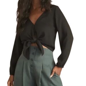 Vetta The Gathered Sleeve Wrap Top Black Tencel V Neck Puff Sleeve Women's Small